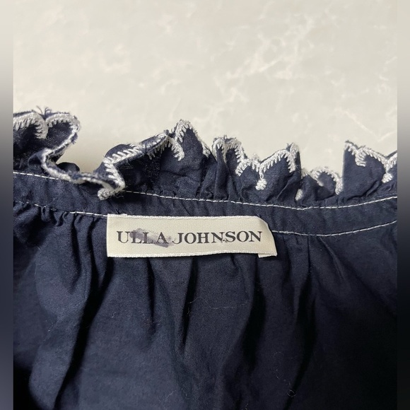 EUC ULLA JOHNSON Blue Amandine Embroidered Cold Shoulder Ruffle Blouse - Picture 8 of 10
